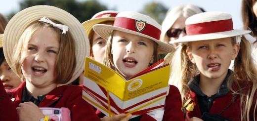 Children wait for Pope Benedict XVI at St Mary's University College Chapel in Twickenham